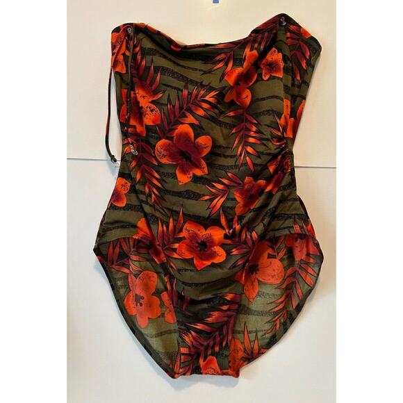 ELISABETH STEWART 1PC Swim Suit Size18-attachable strap-Lined-green w/orange - Picture 7 of 7